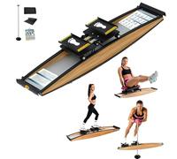 KPOUYYDS Ski Machines for Home Gym, Ski Exercise Machine, Portable Balance Trainer with Walking Stick and Floor Mat, 3D Cross Trainer for Beginner Gym Waist Strength Training