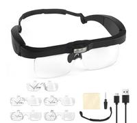KPP7H Magnifying Glasses with Light, Rechargeable Hands Free Head Mount Magnifier with 3 LED Lights, LED Head Magnifying Glasses for Hobbies with 5 Detachable Lenses 0.75X 1.0X 1.5X 2.5X 4.0X