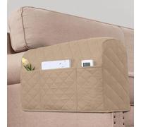 KPPKOU 2 Pack Water Resistant Armrest Covers for Chairs and Sofas Couch Arm Covers for Sofa with 3 Pockets for Phone Sofa Arm Protector for Pets, Cats (Sand)