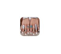 Kprusoian Bohemian Turquoise Ring Set for Women,Vintage Joint Knuckle Stackable Rings Oval Gemstone Ring Chunky Stone Crystal Midi Finger Ring Pack Western Jewelry, Turquoise Stones, gemstone