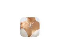 Kprusoian Charm Starfish Pendant Necklace for Women,Boho Statement Chunky Starfish Necklace White Braided Rope Necklace Summer Beach Jewelry Gifts, Gold Plated, No Gemstone