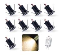 kpslucerna 9pcs 12V 1W Mini LED Downlight, IP65 Water Resistant Small Recessed Spotlight, Ø15mm Round Plinth Spot Light Cabinet Showcases Displays Wall Kitchen Staircase Media Wall(Black Warm 30°)
