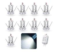 kpslucerna 9pcs 12V 1W Mini LED Downlight, IP65 Water Resistant Small Recessed Spotlight, 15mm Round Plinth Spot Light Cabinet Showcases Displays Wall Kitchen Staircase Bathroom(Silver Cold 30°)