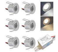 kpslucerna Mini LED Downlights 2W 6pcs DC 12V, IP65 Water Resistant Small Recessed Spotlight, 25mm Round Plinth Spot Light Cabinet Showcases Displays Hallway Kitchen Staircase Bath Niche (Warm White)