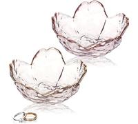 KPSRFG 2Pcs Jewellery Dish, Pink Sakura Gold-Rimmed Glass Jewelry Dishes, Water Ripple Effect Under Light, Decorative Trinket Trays for Rings, Keys, Vanity & Entryway Decor