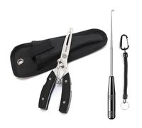 KPSRFG 4Pcs Stainless Steel Fishing Tool Kit, Hook Remover, Cloth bag, Split Ring Pliers & Lanyard, Saltwater-Resistant Multi-Tool for Anglers, Camping & Outdoor Fishing Tackle