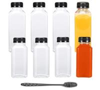KPSRFG 8Pcs Juice Bottles, 250ml and 350ml Small Plastic with Lids, Juice Bottles with Lids, with Silicone Cup Brush, for Milk, Smoothie or Drinking, and as Gift
