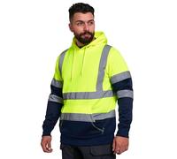 KPTN Hi Vis Hooded Sweatshirt | 2-Tone Reflective Tape High Visibility Fleece Hoodie for Men | Warm Zip-Up Safety Workwear for Security, Construction