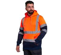 KPTN Hi Vis Hooded Sweatshirt | 2-Tone Reflective Tape High Visibility Fleece Hoodie for Men | Warm Zip-Up Safety Workwear for Security, Construction