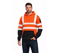 KPTN Hi Vis Hoodie Two Tone Sweatshirt | High Visibility Class 2 Workwear | Fleece Lined Safety Hoody with Zip Pockets | Reflective Tape (UK, Alpha, 3XL, Regular, Regular, Orange Navy)