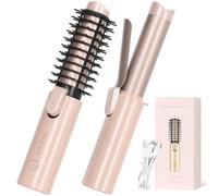 Kpuplol Cordless Curling Iron Brush with 10 Billion Negative Ions-3-in-1 Thermal Brush for Straight, Curly & Voluminous Styles-1.25 Inch Hair Wand for Long & Short Hair, Perfect for Travel (Pink)