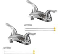 KPWATER Bathroom Sink Faucets 2/3 Hole Brushed Nickel Double Handles 4" Plastic Coating Over Bathroom Faucet with Pop Up Drain and 2 Supply Hoses for Apartments