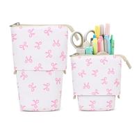 KPX Cute Standing Pencil Case Pen Holder for Kids, Pop Up Stand UP Bubble Tea Pen Organizer Kawaii Stationary for Christmas Holiday New Year Office (Bow)