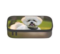 KPXXAQT Bichon Frise Dog On The Grass Print Large Capacity Pencil Case Pen Bag School College Travel Students Teens Adults Use