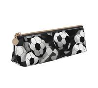 KPXXAQT Black and White Soccer Ball Pattern Print Fashionable Pencil Case Large Capacity Leather Pouch School Travel Classroom Office