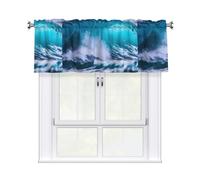KPXXAQT Blue Ocean Wave Print Jacquard Curtain Valance Elegant 54x18 Inch Window Treatment For Kitchen Bathroom