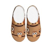 KPXXAQT Cute Big Brown Cartoon Owls Print Unisex Adult Indoor Slippers Anti Pilling Washable House for Guests and Daily Use