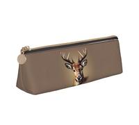 KPXXAQT Deer Head Printing Print Fashionable Pencil Case Large Capacity Leather Pouch School Travel Classroom Office