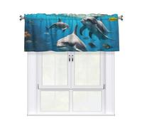 KPXXAQT Dolphins Sea Turtle Shark Octopus Coral Print Jacquard Curtain Valance Elegant 54x18 Inch Window Treatment For Kitchen Bathroom
