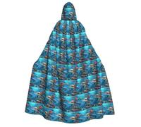 KPXXAQT Dolphins Sea Turtle Shark Octopus Coral Reef Print Unisex 190cm Hooded Cloak Carnival Cosplay Festivals Themed Costume Masquerade