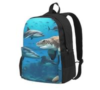 KPXXAQT Dolphins Sea Turtle Shark Octopus Coral Reef Print Unisex Backpack Travel Bag Water-Resistant Weekend Getaways Outdoor Adventures