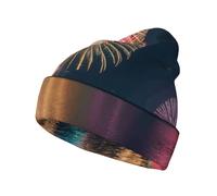 KPXXAQT Fireworks Print Highly Elastic Cap Stylish Knitted Beanie Warm Winter Hats Soft Unisex Beanies Black