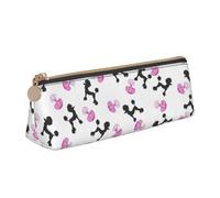 KPXXAQT Girly Pink Perfume Bottle and Poodle Print Fashionable Pencil Case Large Capacity Leather Pouch School Travel Classroom Office