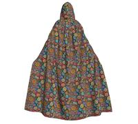 KPXXAQT Hippie Pattern Print Unisex 190cm Hooded Cloak Carnival Cosplay Festivals Themed Costume Masquerade
