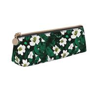 KPXXAQT Hunter Green Floral Petals Pattern Print Fashionable Pencil Case Large Capacity Leather Pouch School Travel Classroom Office