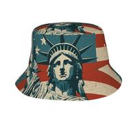 KPXXAQT Liberty Statue with American Print Universal Wide Brim Hat Sun Protection Bucket Cap Comfortable Outdoor Adventures Black