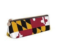 KPXXAQT Maryland State Flag Print Fashionable Pencil Case Large Capacity Leather Pouch School Travel Classroom Office