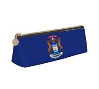 KPXXAQT Michigan State Flag Print Fashionable Pencil Case Large Capacity Leather Pouch School Travel Classroom Office