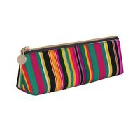 KPXXAQT Rainbow Colored Striped Print Fashionable Pencil Case Large Capacity Leather Pouch School Travel Classroom Office