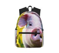 KPXXAQT Rape Flower Pig Print Unisex Casual Backpack Large Capacity Water-Resistant Commuting Outdoor Gym Work
