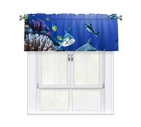 KPXXAQT Shark Swimming Under The Sea Print Jacquard Curtain Valance Elegant 54x18 Inch Window Treatment For Kitchen Bathroom