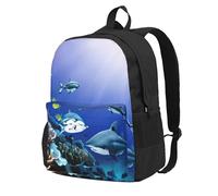 KPXXAQT Shark Swimming Under The Sea Print Unisex Backpack Travel Bag Water-Resistant Weekend Getaways Outdoor Adventures
