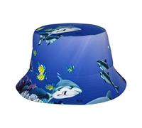 KPXXAQT Shark Swimming Under The Sea Print Universal Wide Brim Hat Sun Protection Bucket Cap Comfortable Outdoor Adventures Black