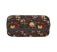 KPXXAQT Skull and Red Rose Print Large Capacity Pencil Case Pen Bag School College Travel Students Teens Adults Use