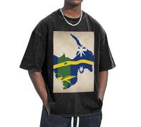 KPXXAQT Solomon Islands Flag Map02 Print Ease Accommodate Different Body Types Casual Short Sleeve Breathability Fashion Black