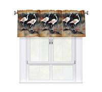KPXXAQT Two Japanese Cranes Flying Traditional Painting Print Jacquard Curtain Valance Elegant 54x18 Inch Window Treatment For Kitchen Bathroom