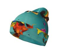KPXXAQT World Map Print Highly Elastic Cap Stylish Knitted Beanie Warm Winter Hats Soft Unisex Beanies Black