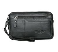 KPYWZER Leather Clutch Purse Wallet Men Wristlet Holder Wrist Bag Pack Business Handbag, #00black, Modern