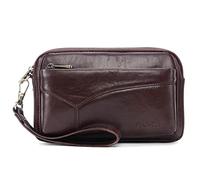 KPYWZER Leather Clutch Purse Wallet Men Wrist Bag, #01deep Brown, Business