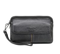 KPYWZER Leather Clutch Purse Wallet Men Wrist Bag, 032-black