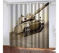KQDMYT 3D Blackout Eyelet Curtain Military Tank Super Soft Polyester Thermal Insulated Noise Reduction Blackout Curtains For Living Room Boys Girls Kids Bedroom Home Decoration 140x160cm