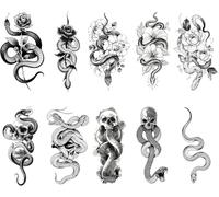 KQDRAVINE 10 Sheets Snake Temporary Tattoos, Flower and Snake Tattoo Temporary Patterns Dark Mark Mamba Snake Temporary Tattoo Stickers waterproof lasting fake tattoos
