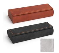 KQDRAVINE 2 Piece Hard Eyeglass Case with Microfiber Cleaning Cloth,Hard Eyeglass Case for Men and Women, Flat Eyeglass Case, Sunglasses Case with Magnetic Closure for Reading and Sports Glasses
