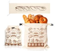 KQDRAVINE 2pcs Linen Bread Bags with Buckle, 30 X 40 Cm Bread Storage Containers with TPU Inner Layer and 16 X 64 Cm Baguette Bags, Reusable Linen Bag for Sourdough Buns Croissants to Keep Fresh
