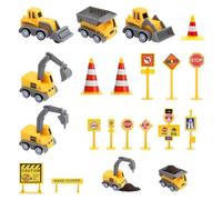 KQDRAVINE Digger Cake Decoration Set, Cake Decoration Construction Site Miniature Decoration, Mini Excavator Tractor Cake Decoration Construction Site Traffic Sign Accessories, Construction Site Toy