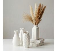 KQDRAVINE Small White Ceramic Vase: Decorative Flower Bud Vases for Home Bathroom Shelves Decor - Rustic Boho Ribbed Centrepiece for Table Decoration Set of 4